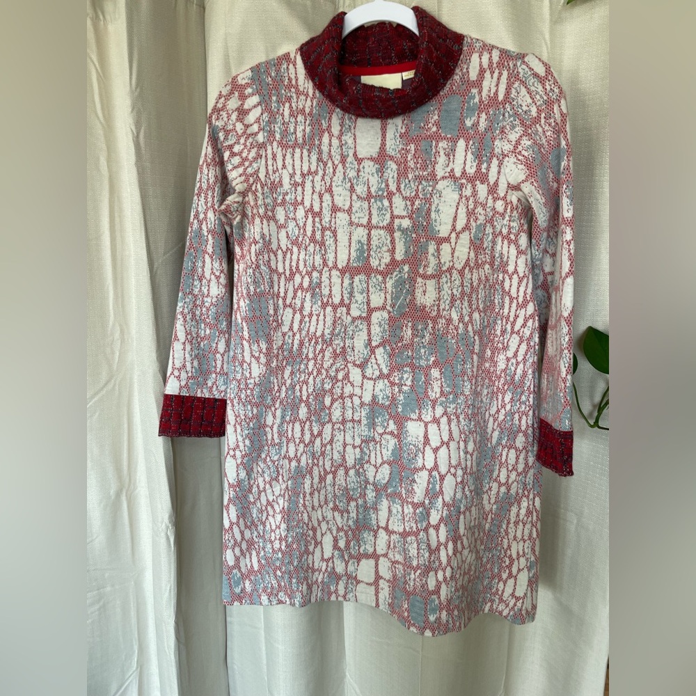 Maeve Red and Gray Patterned Turtleneck Sweater